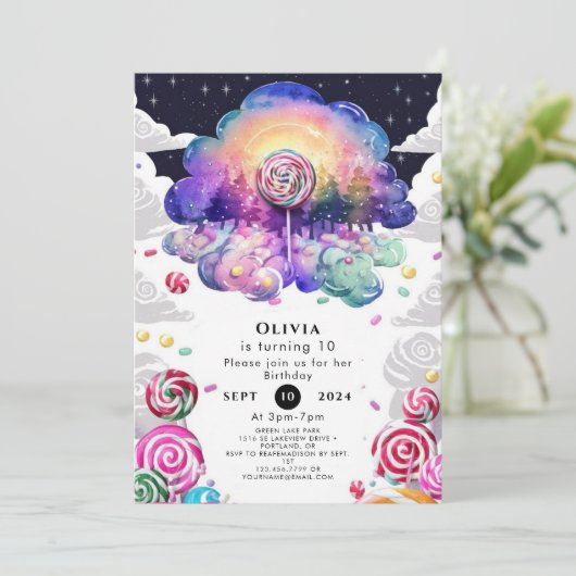 おもしろいキッズキャンディランド誕生日 招待状 (スタンド正面)