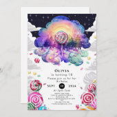 おもしろいキッズキャンディランド誕生日 招待状 (正面/裏面)