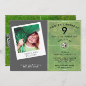 おもしろいキッズサッカー、写真QRコード誕生日パーティー 招待状 (正面/裏面)