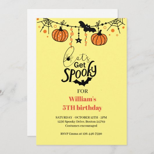 おもしろいキッズハロウィン不気味誕生日の招待を取得しよう 招待状 (正面/裏面)