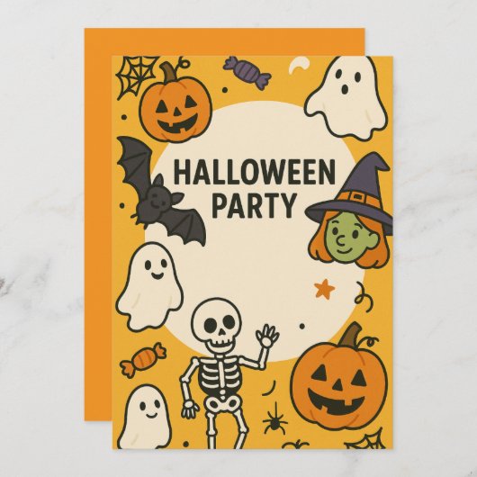 おもしろいキッズハローウィンパーティ 招待状 (正面/裏面)