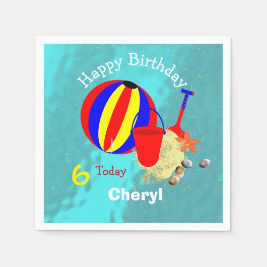 おもしろいキッズビーチゲームパーソナライズされた スタンダードカクテルナプキン (正面)