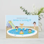 おもしろいキッズプールパーティー誕生日招待状 招待状 (スタンド正面)