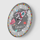 おもしろいキッズボーイズロケット宇宙グレー壁時計 ラージ壁時計 (傾斜)