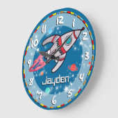 おもしろいキッズボーイズロケット宇宙ブルーアクアウォールクロック ラージ壁時計 (傾斜)