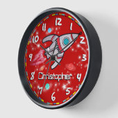 おもしろいキッズボーイズロケット宇宙名レッドウォールクロック 壁時計 (傾斜)