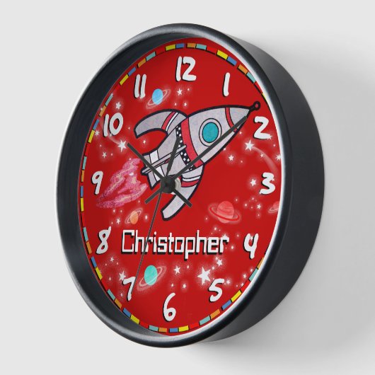 おもしろいキッズボーイズロケット宇宙名レッドウォールクロック 壁時計 (傾斜)