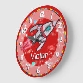 おもしろいキッズボーイズロケット宇宙赤壁時計 ラージ壁時計 (傾斜)