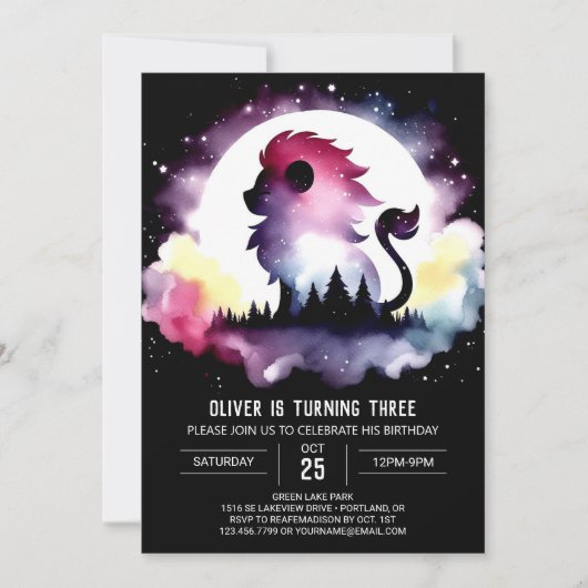 おもしろいキッズライオン誕生日 招待状 (正面)