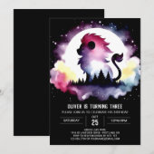 おもしろいキッズライオン誕生日 招待状 (正面/裏面)