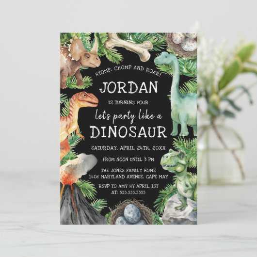 おもしろいキッズ恐竜誕生日 招待状 (スタンド正面)