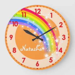 おもしろいキッズ虹の名前オレンジの壁時計 ラージ壁時計