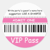 おもしろいキッズVIPパスが1つの誕生日パーティーを許可（ピンク） ラウンドシール (正面)