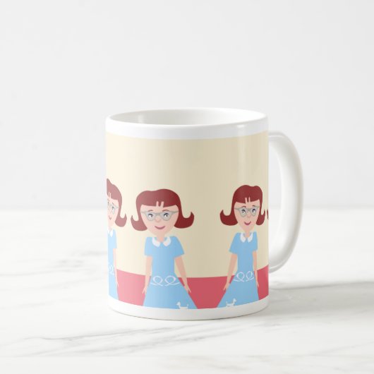 おもしろいキッチイフィフティズギャルカワイイレトロイラストレーション コーヒーマグカップ (正面右)