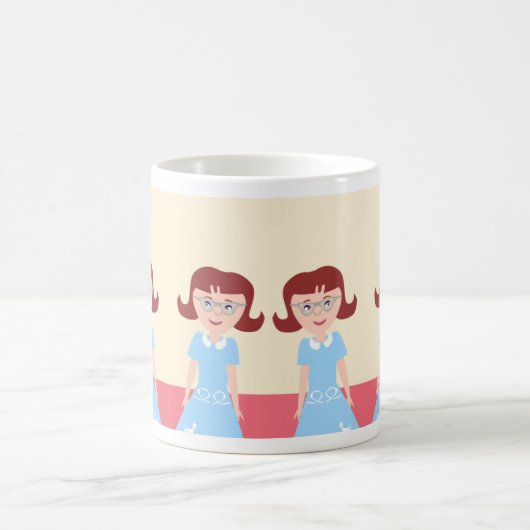 おもしろいキッチイフィフティズギャルカワイイレトロイラストレーション コーヒーマグカップ (中央)