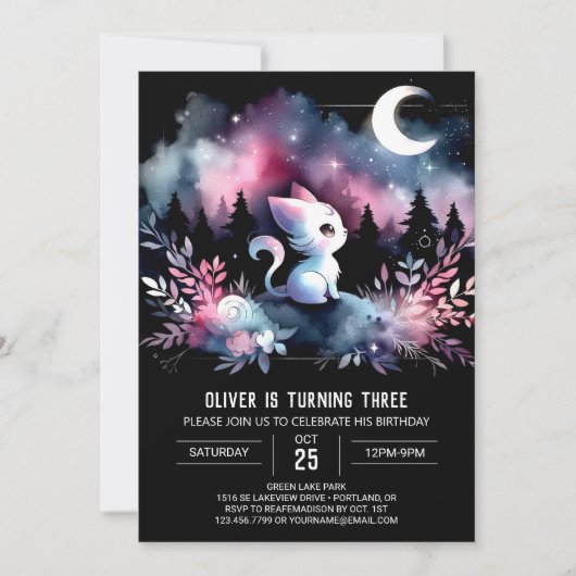 おもしろいキッテンキャット誕生日 招待状 (正面)