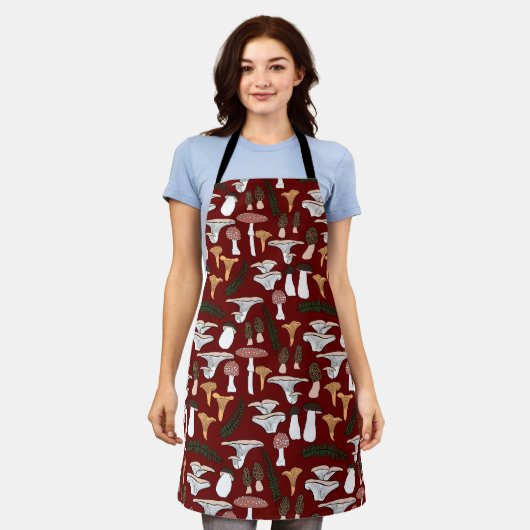 おもしろいキノコシダ模様 エプロン (着用した状態)