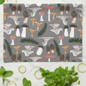 おもしろいキノコシダ模様 キッチンタオル (折り畳み)