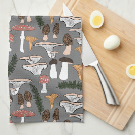 おもしろいキノコシダ模様 キッチンタオル