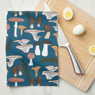 おもしろいキノコシダ模様 キッチンタオル