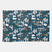 おもしろいキノコシダ模様 キッチンタオル (横)