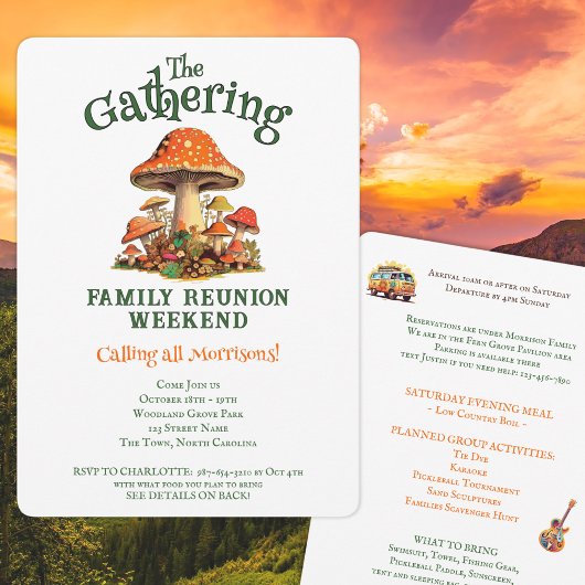 おもしろいキノコレトロファミリー懇親会週末 招待状