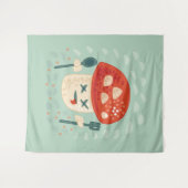 おもしろいキノコ食品キャラクター風変わり臭 タペストリー (正面(横))