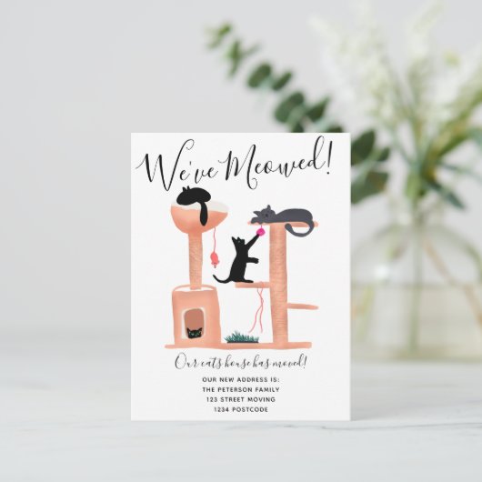 おもしろいキャッツハウスイラストレーションの移動告知 案内ポストカード (スタンド正面)