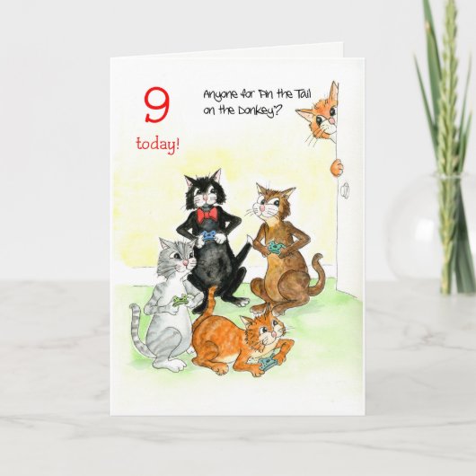 おもしろいキャッツ遊のビデオゲーム9誕生日 カード (正面)