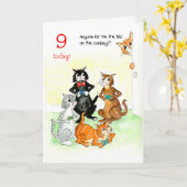 おもしろいキャッツ遊のビデオゲーム9誕生日 カード (黄色い花)