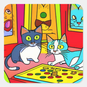 おもしろいキャットゲームナイト スクエアシール
