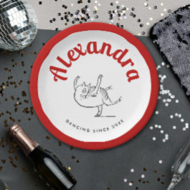 おもしろいキャットダンス赤と白バレリナエドワードリア ペーパープレート