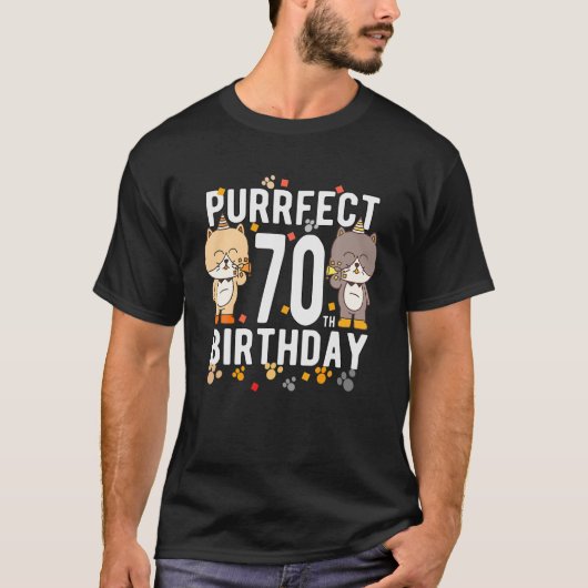おもしろいキャットハッピー70th誕生日70歳誕生日 tシャツ (正面)