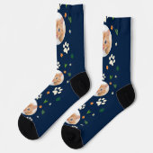 おもしろいキャットフォトネイビーブルー熱帯ハワイアン ソックス (左)
