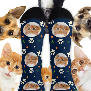 おもしろいキャットフォトネイビーブルー熱帯ハワイアン ソックス