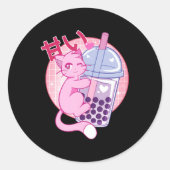 おもしろいキャットボバ茶バブルティーアニメかわいいギフトガール ラウンドシール (正面)