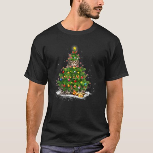 おもしろいキャットメインクーンクリスマスツリーホリデーキャットラブ Tシャツ (正面)