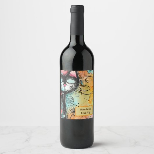 おもしろいキャットモダンスタイル ワインラベル (正面)