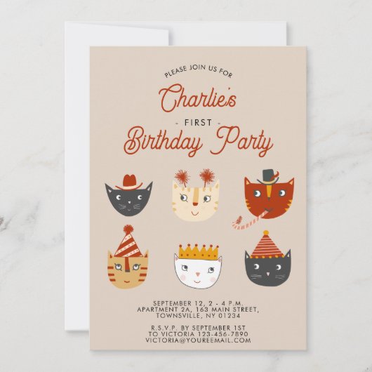 おもしろいキャッパーソナライズされたト1歳の誕生日パーティの招待状 招待状 (正面)