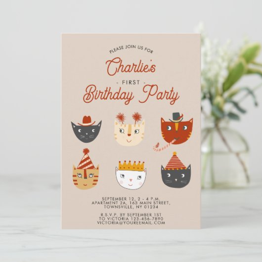 おもしろいキャッパーソナライズされたト1歳の誕生日パーティの招待状 招待状 (スタンド正面)