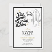 おもしろいキャップとドレスのデザイン!卒業パーティーのお知らせ 招待状 (正面)