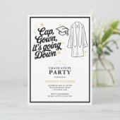 おもしろいキャップとドレスのデザイン!卒業パーティーのお知らせ 招待状 (スタンド正面)