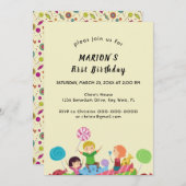 おもしろいキャンディファースト誕生日招待状 招待状 (正面/裏面)