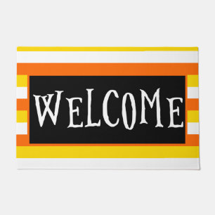 おもしろいキャンディーコーンオレンジブラックハロウィンウェルカム ドアマット