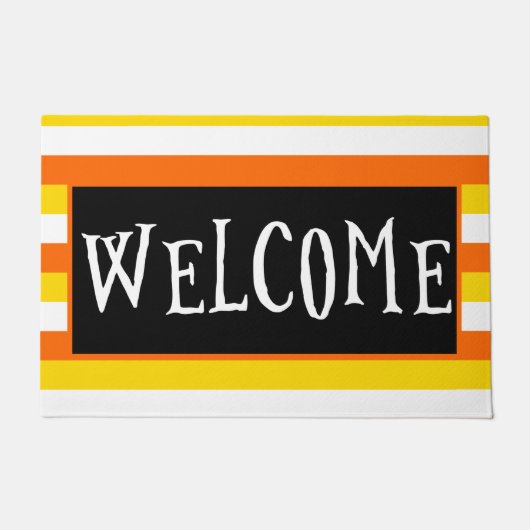 おもしろいキャンディーコーンオレンジブラックハロウィンウェルカム ドアマット (正面)