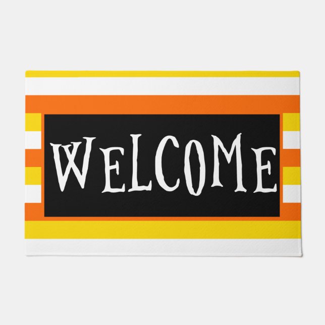 おもしろいキャンディーコーンオレンジブラックハロウィンウェルカム ドアマット (正面)