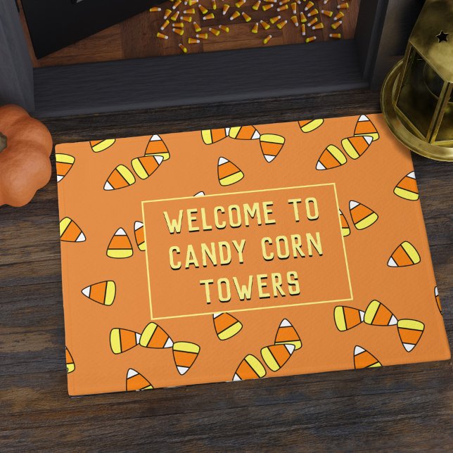 おもしろいキャンディーコーンパターンハロウィンウェルカムドオーマット ドアマット (More candy please! Sweet candy corn doormat just for you)