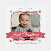 おもしろいキャンディ初めてのクリスマスキャンディケーン写真フレーム メタルオーナメント (正面)