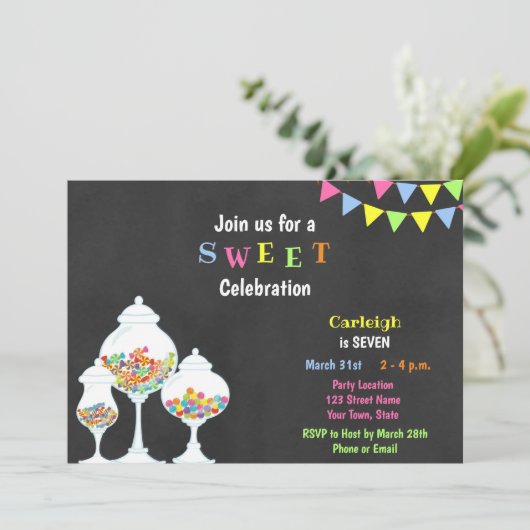 おもしろいキャンディ誕生日招待状 招待状 (スタンド正面)