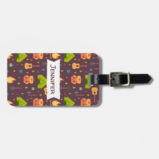 おもしろいキャンプ自然をテーマにしたパターン ラゲッジタグ (正面横)